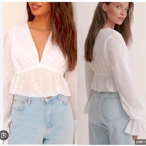 ALTAR’D STATE White Eyelet Blouse Womens Med Bell Sleeved Ruffled Top Romantic